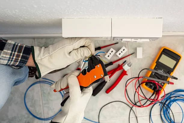 Electrician working on residential wiring for Mor Handy electrical services