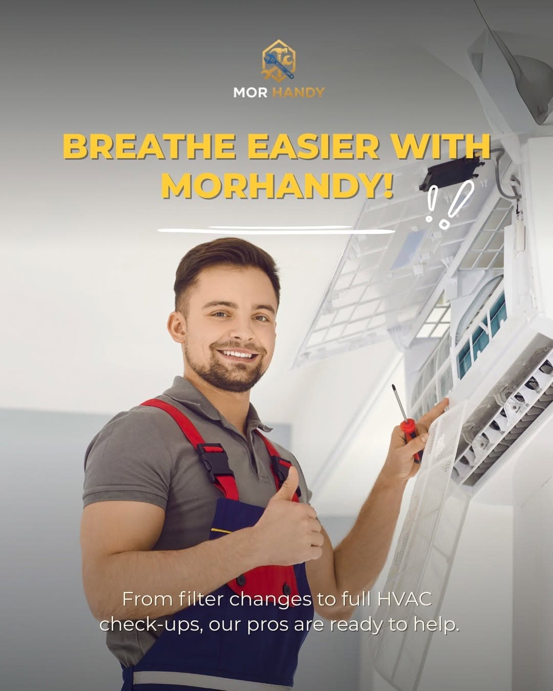 Mor Handy technician helping with HVAC and filter maintenance Mor Handy technician helping with HVAC and filter maintenance